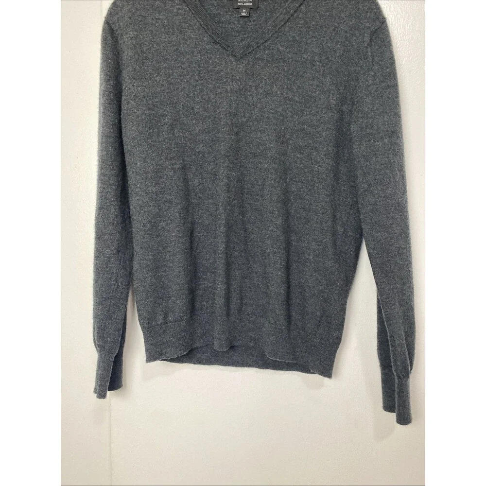 J. Crew Sweater Top Size M 100% Merino Wool Womens Dark Gray V Neck Soft Slim